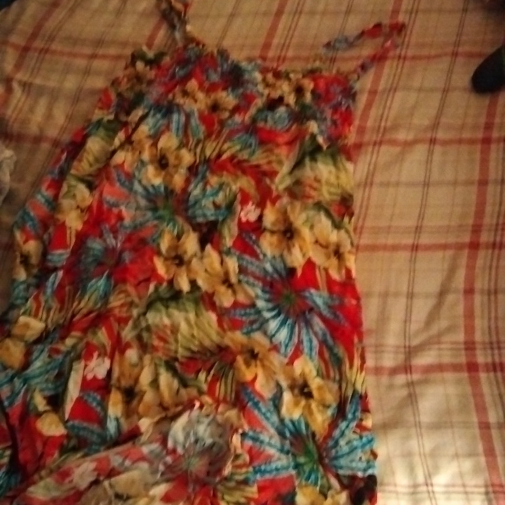 A beach dress for down south or up north on vacation colorful ruffles at the top